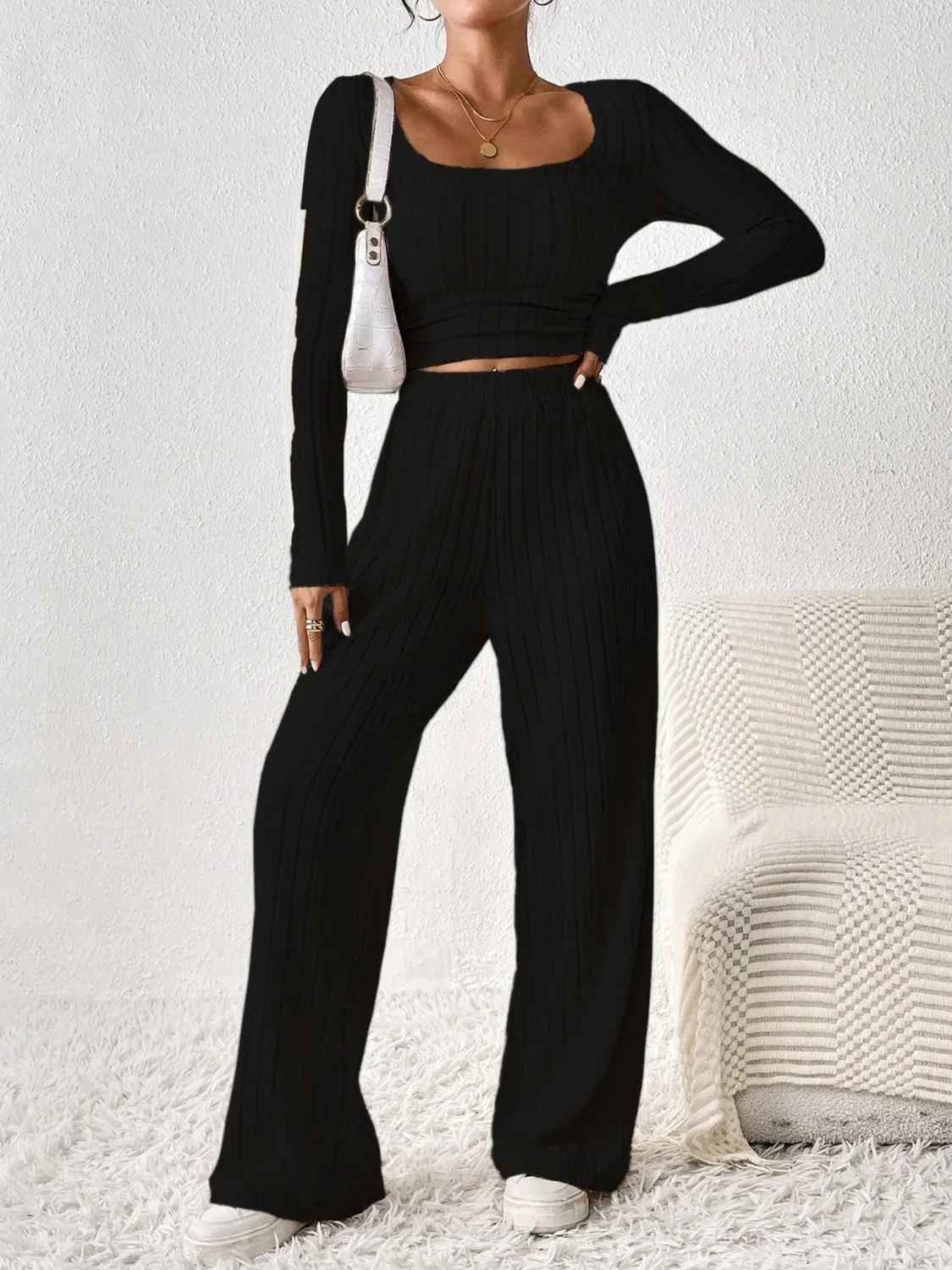 🌟 Honey Scoop Neck Long Sleeve Top and Pants Set 🌟