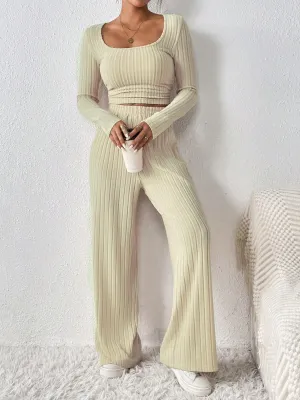 🌟 Honey Scoop Neck Long Sleeve Top and Pants Set 🌟