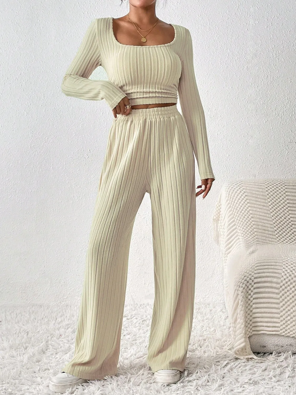 🌟 Honey Scoop Neck Long Sleeve Top and Pants Set 🌟