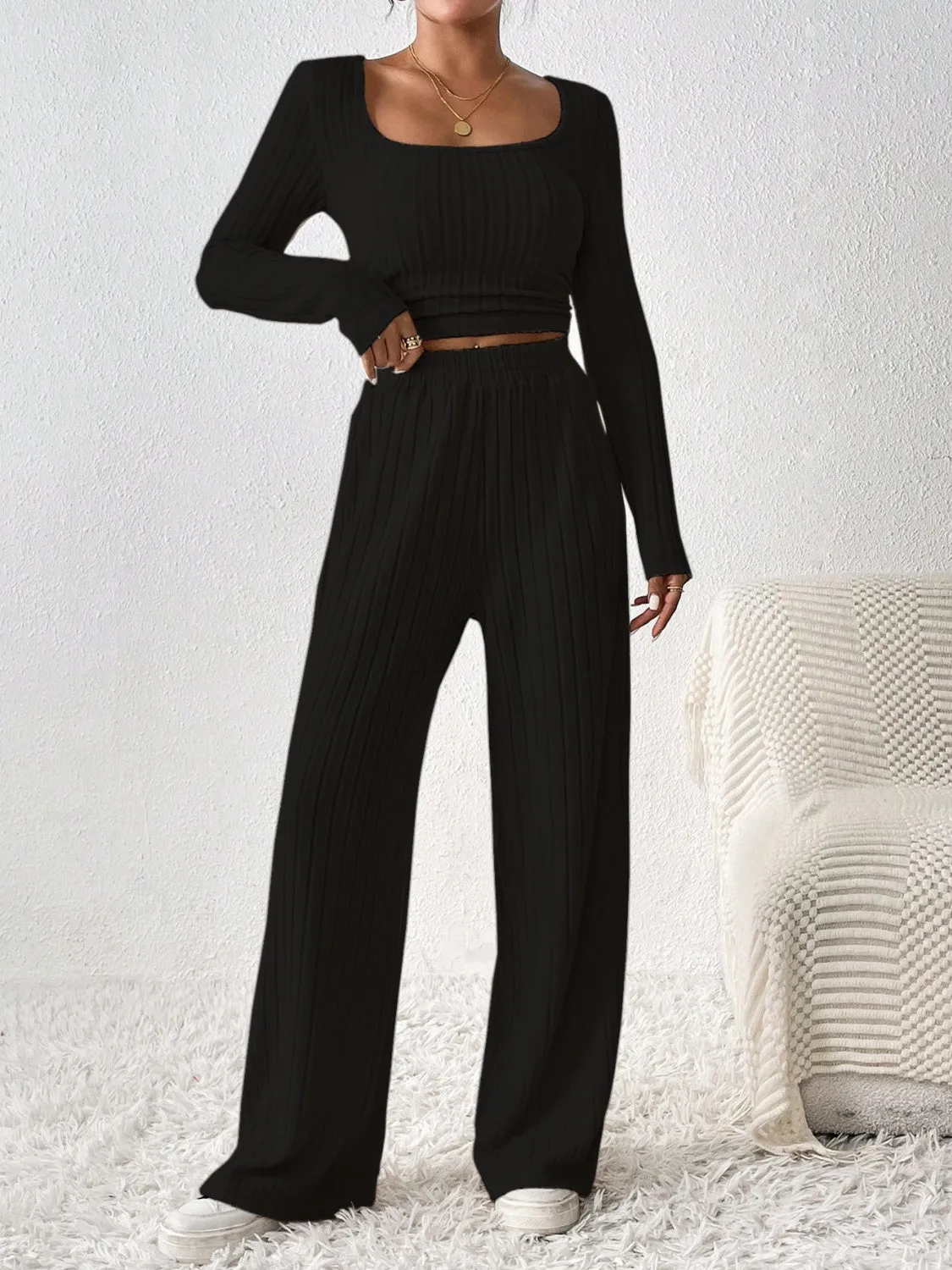 🌟 Honey Scoop Neck Long Sleeve Top and Pants Set 🌟