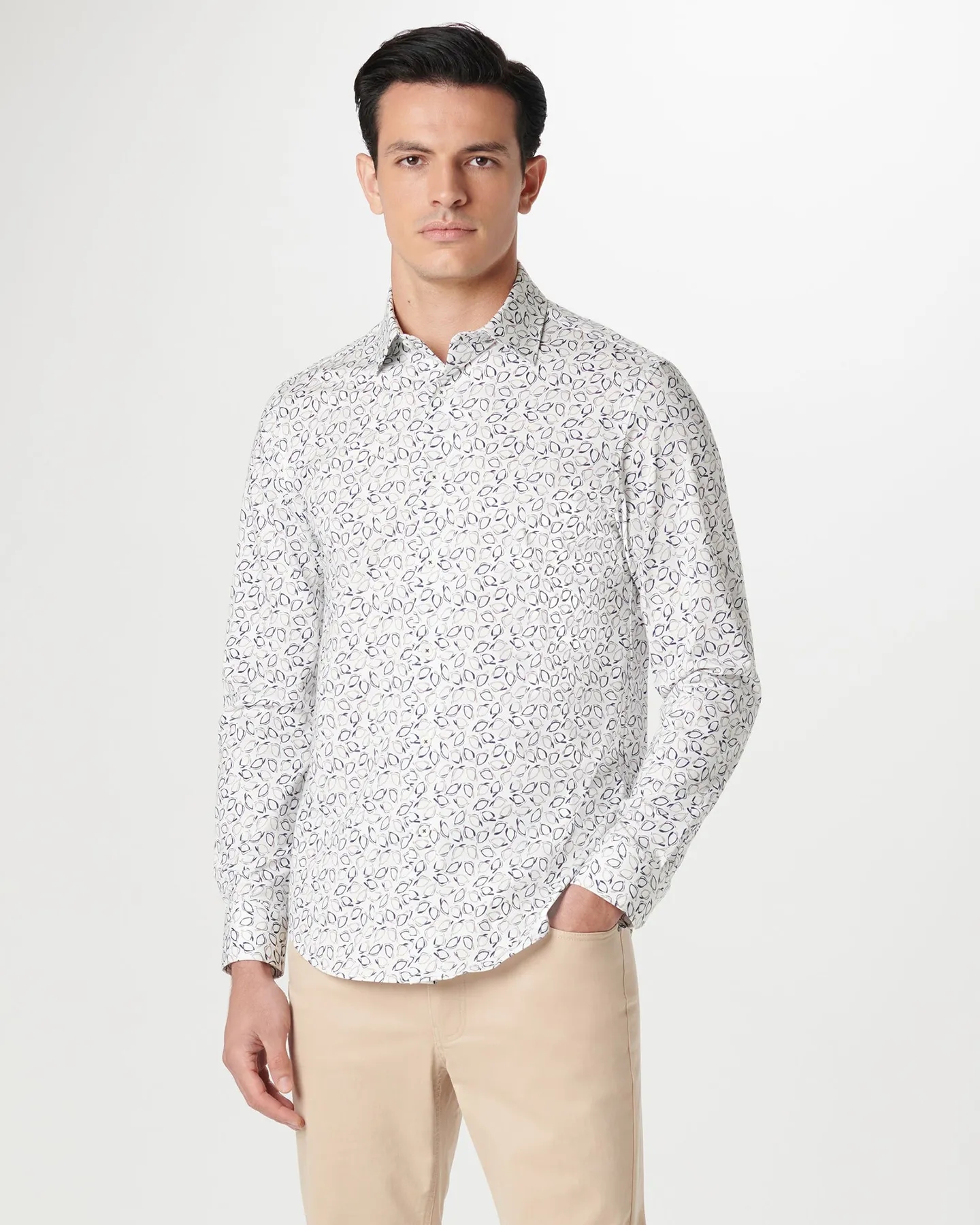 ABSTRACT PRINT 8 WAY STRETCH SHIRT - CHALK