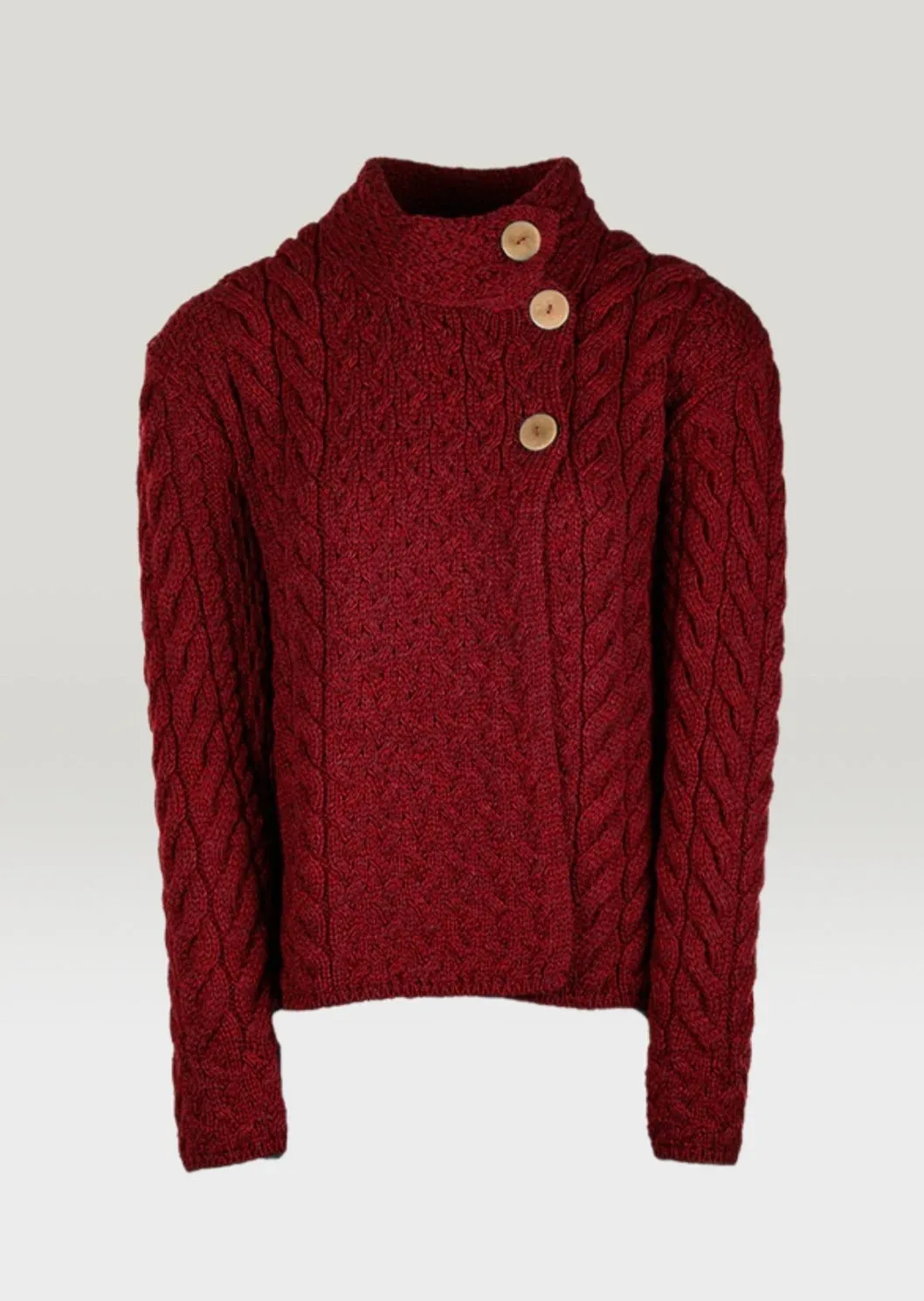 Aran 3 Buttons Trellis Cardigan | Red