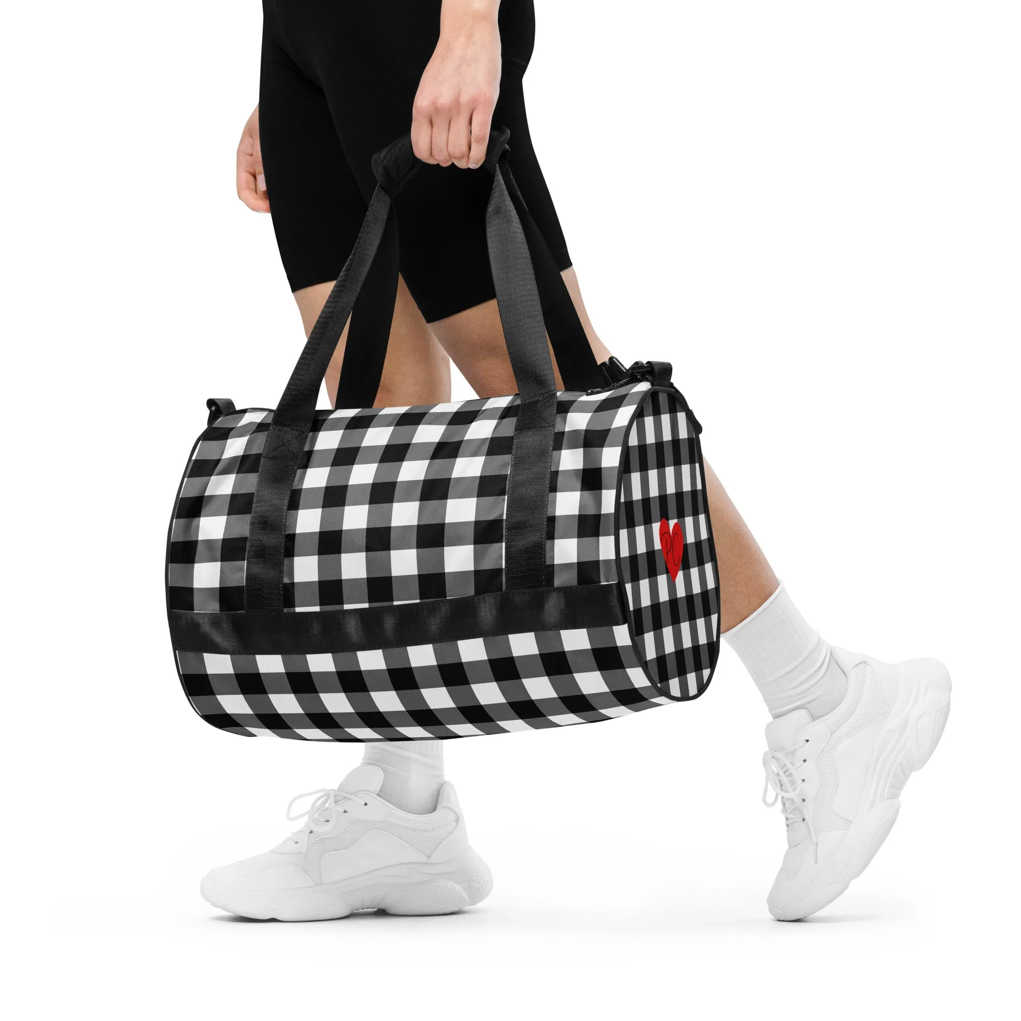 Badass Black Gingham Gym Duffle Workout Bag | Pinup Couture Relaxed