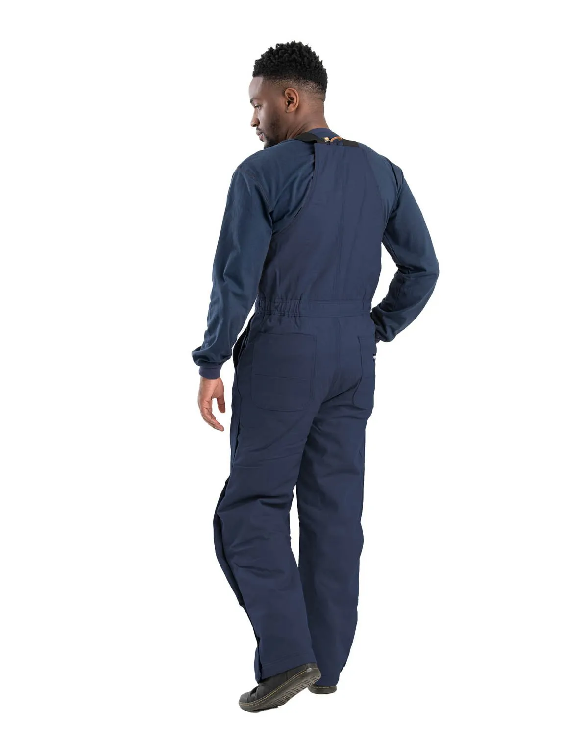 Berne Mens Flame Resistant Duck Insulated Navy Cotton Blend Bib Overall