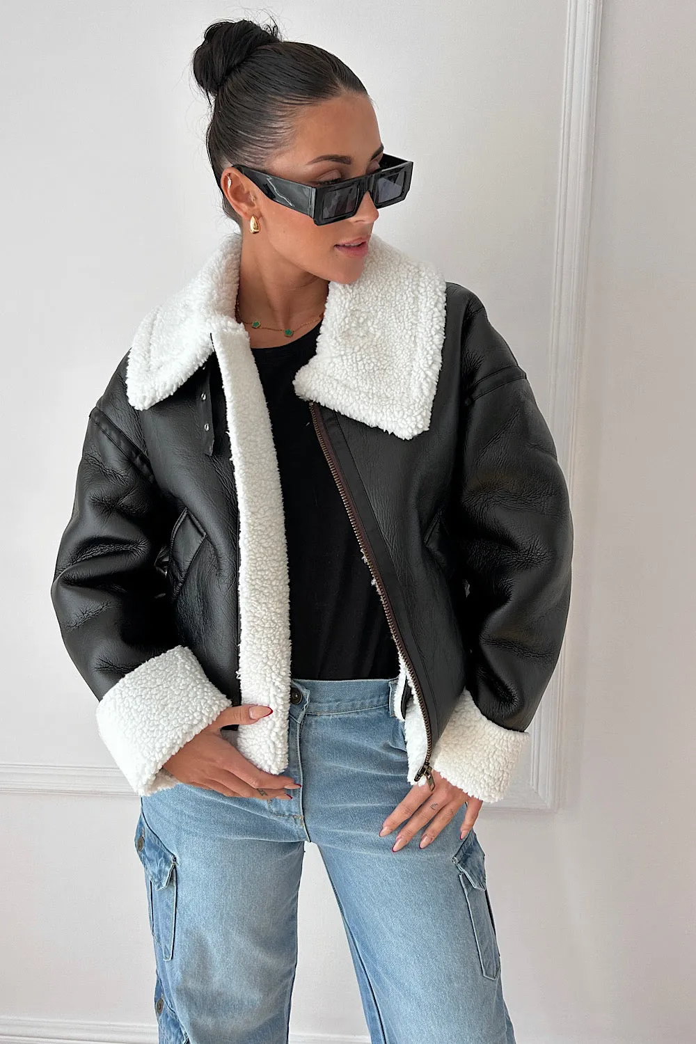 Black Aviator Shearling Jacket