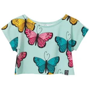 Blue Butterflies Cropped Short Sleeve Shirt - 1 Left Size 4-6 years