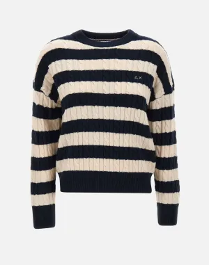 Blue Striped Wool and Cashmere Sweater