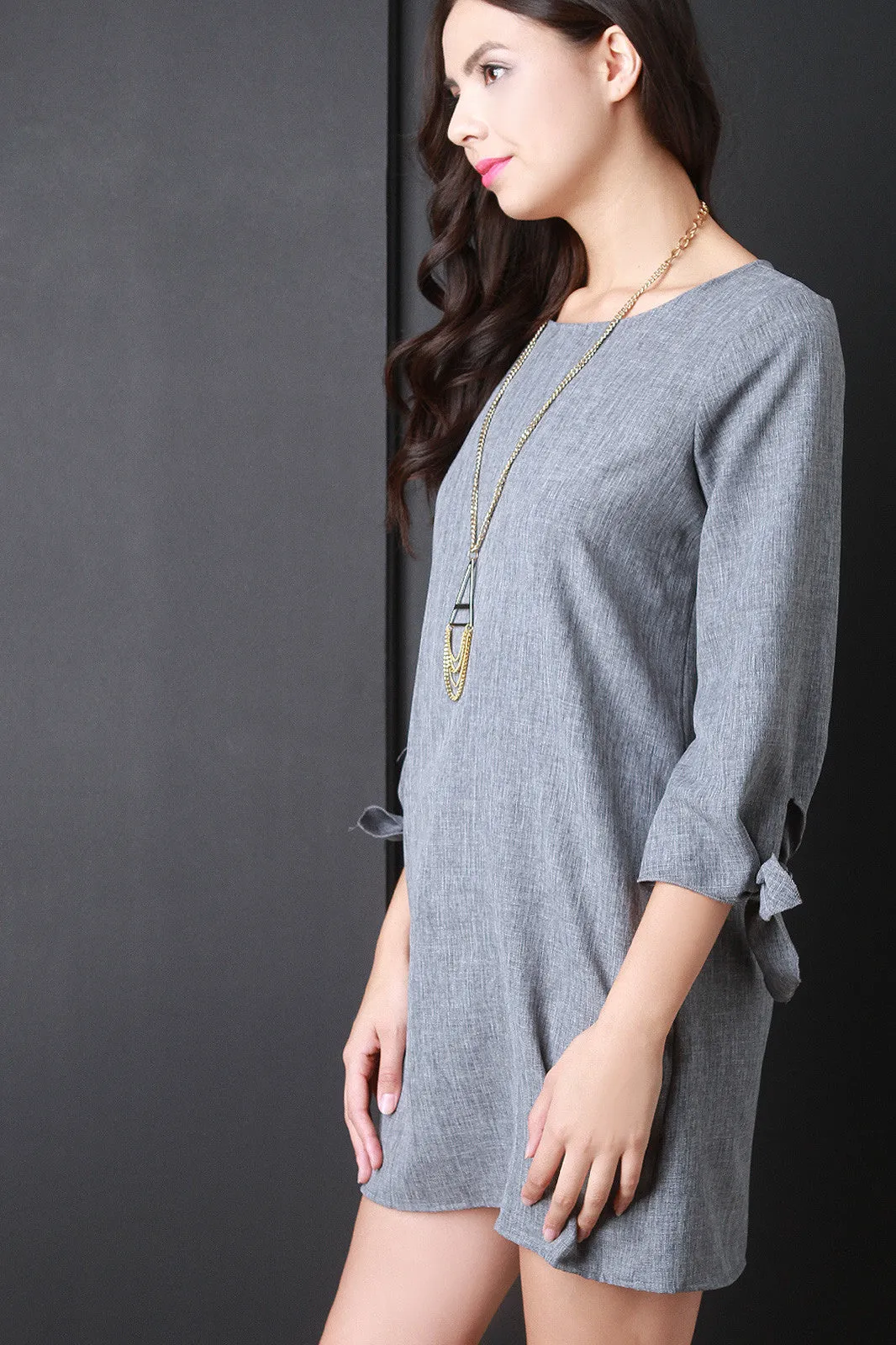 Bow Quarter Sleeve Shift Dress