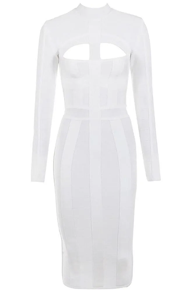 Brooke Long Sleeve Bandage Dress - Pearl White