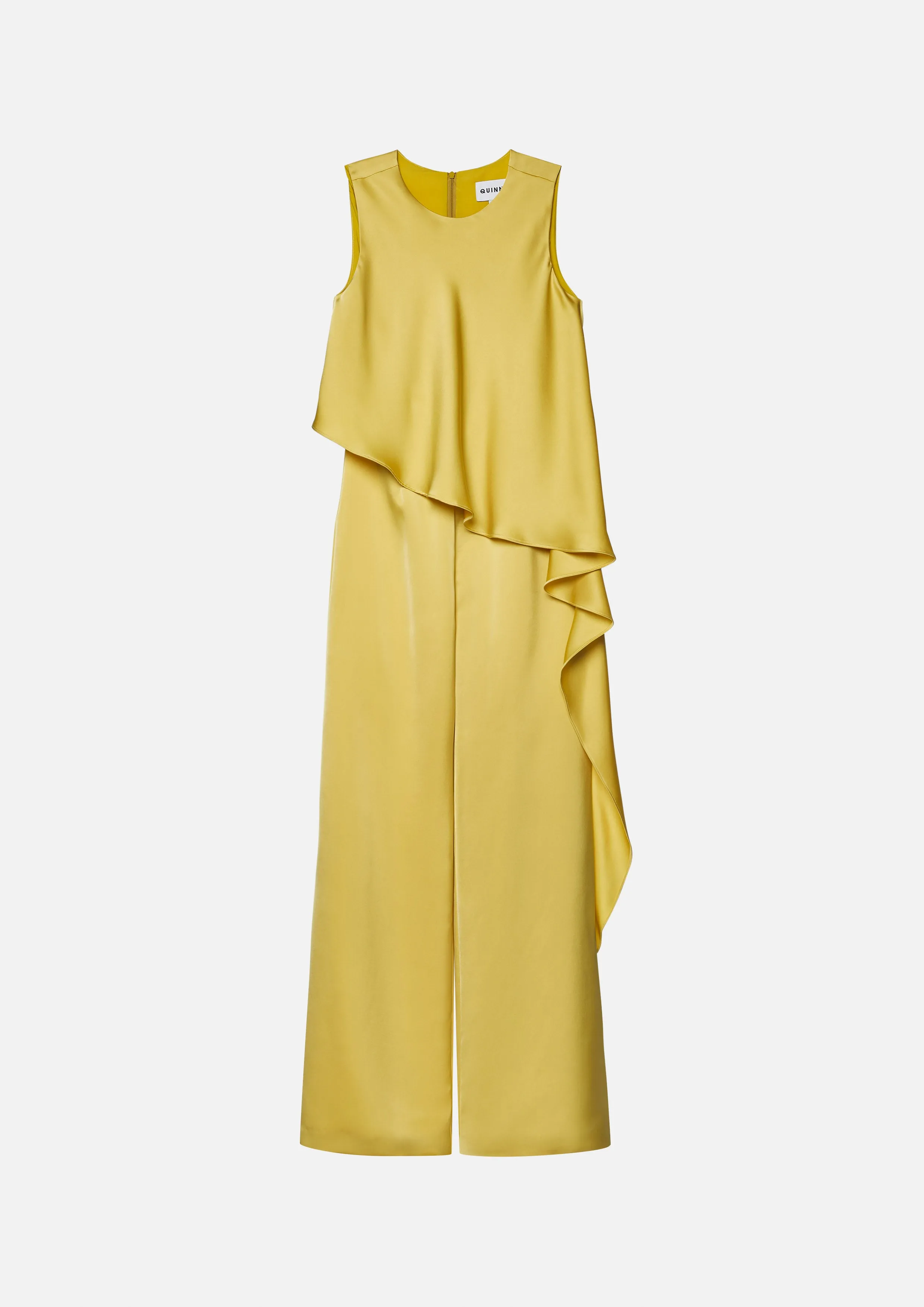 Cascade Ruffle Sleeveless Satin Jumpsuit