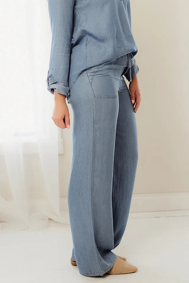 Chambray Drawstring Pants