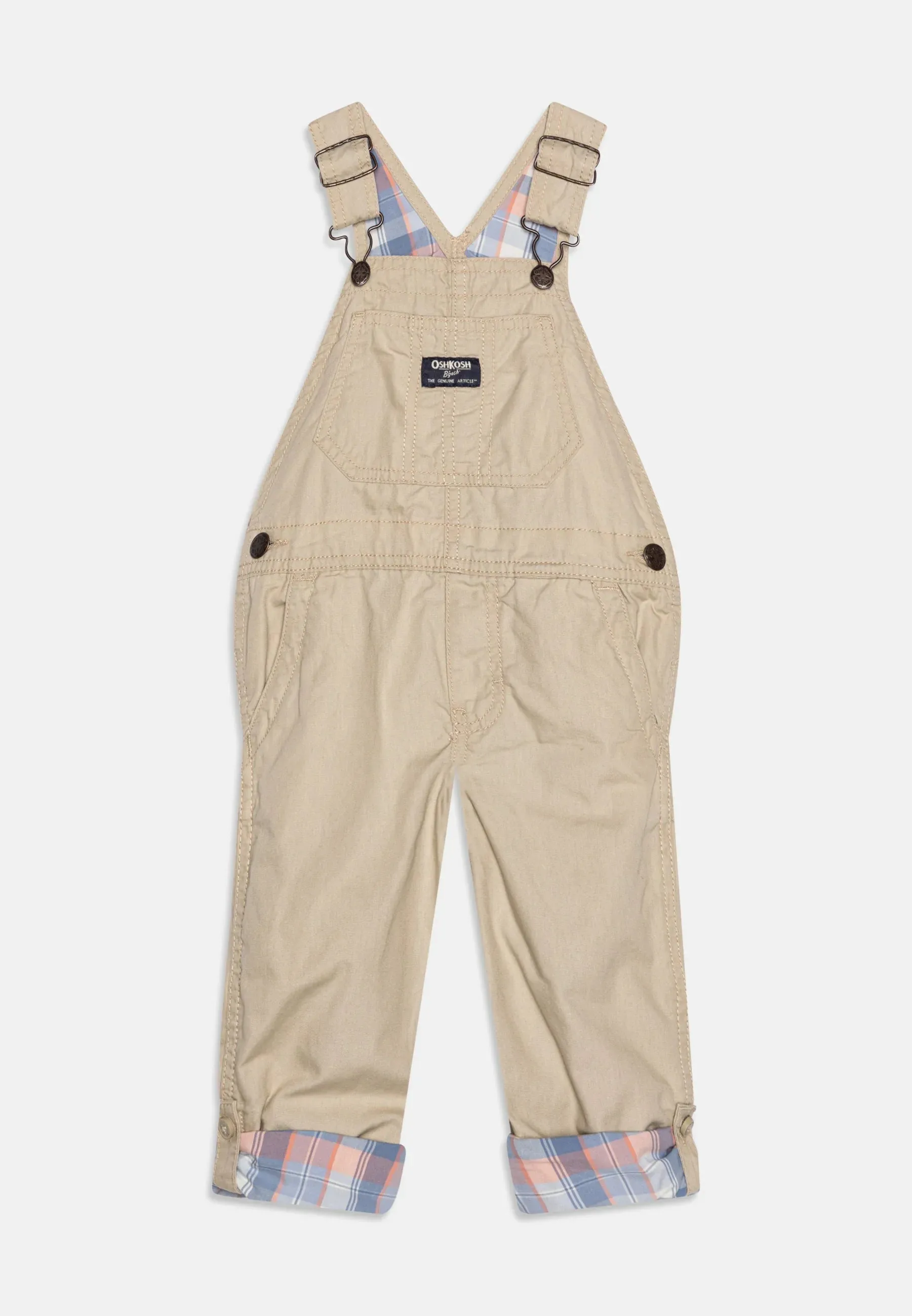 CRT Fold Check Light Khaki Full Length Overalls Dungaree 12110