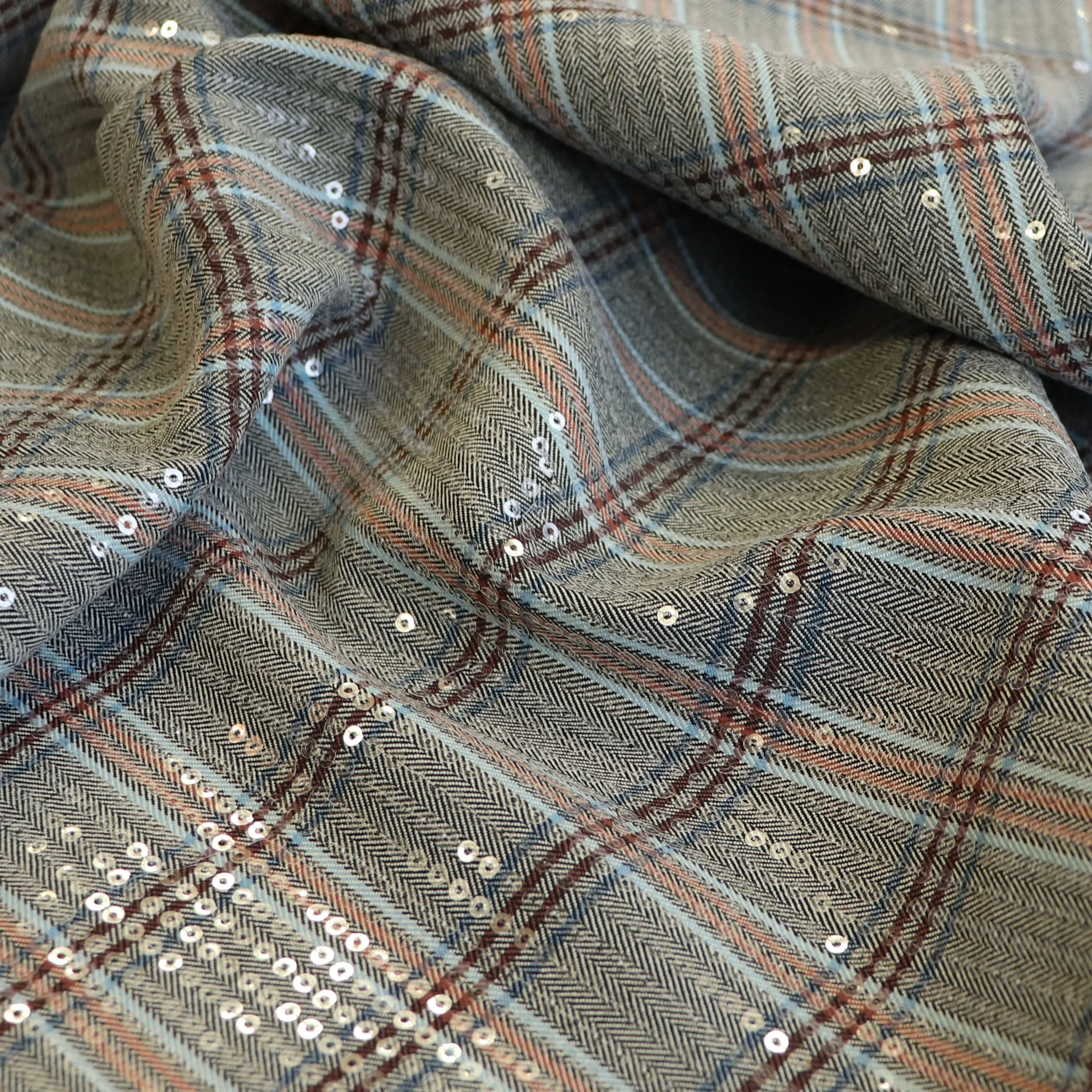 Deadstock Cotton Blend Suiting - Sequin Herringbone Check - SALE