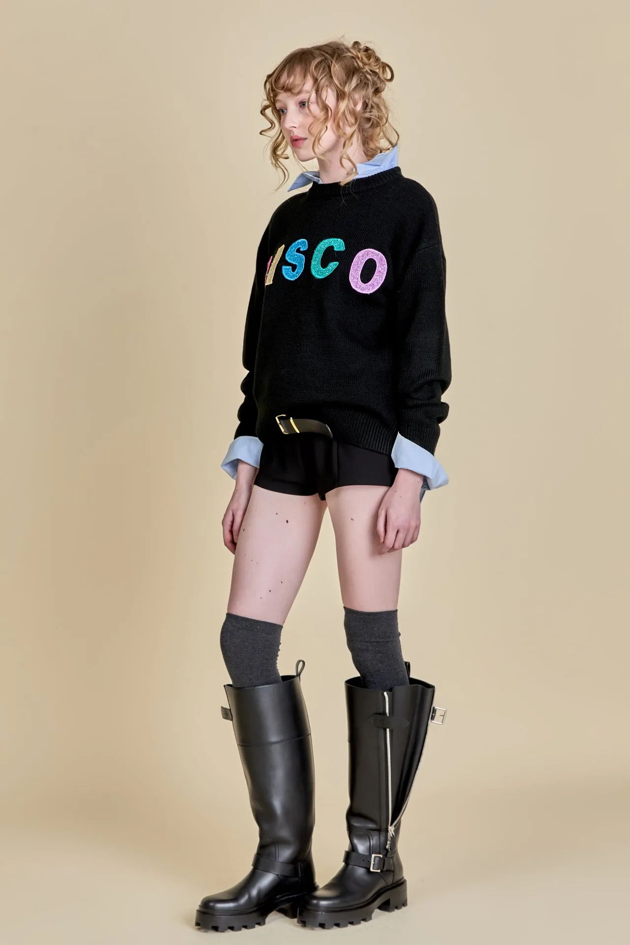 Disco Glitter Lettering Sweater