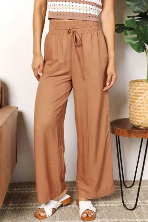 Drawstring Smocked Waist Wide Leg Pants