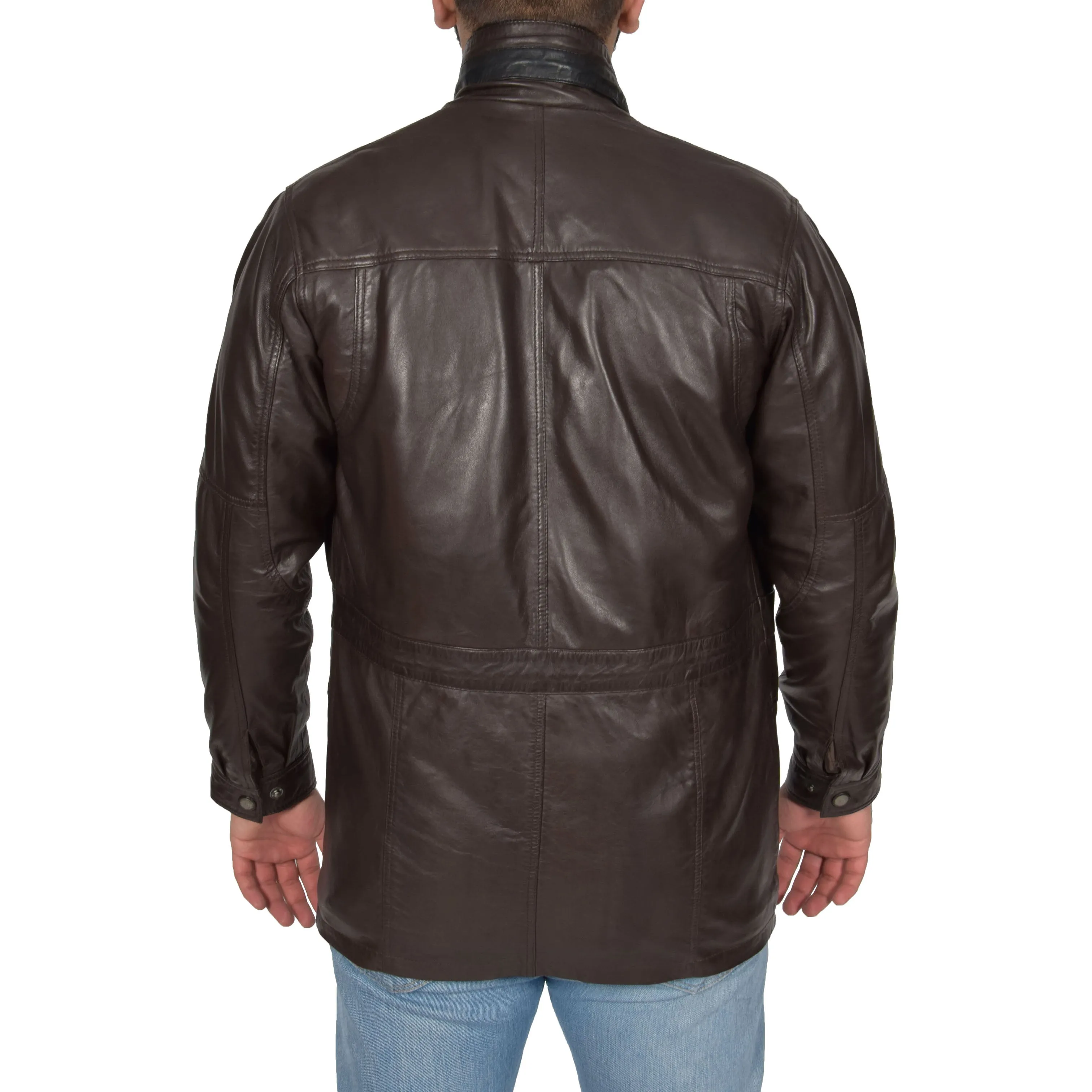 Gents Classic Soft Leather Parka Car Coat Parker Brown