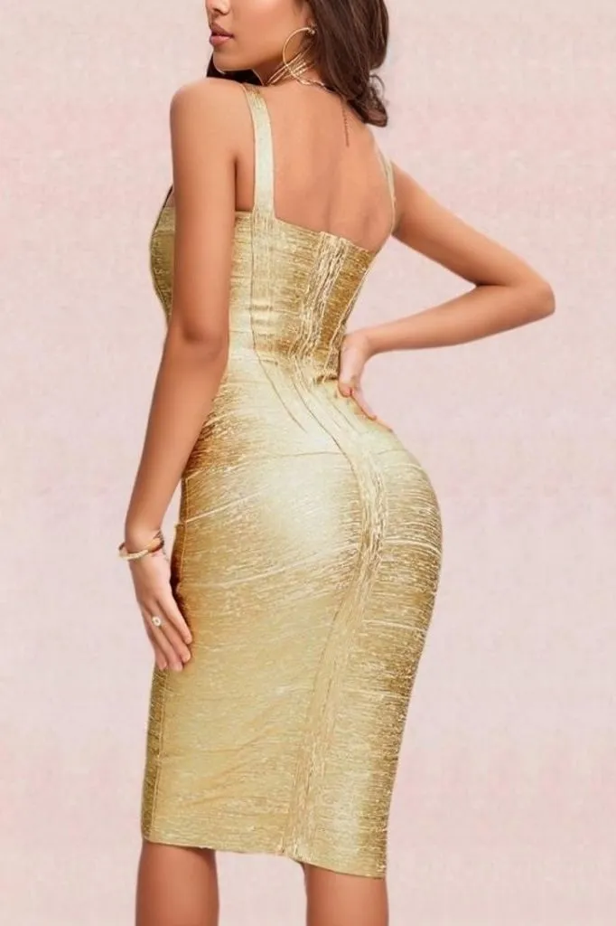 Heidi Bandage Midi Dress - Gold