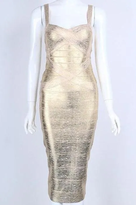 Heidi Bandage Midi Dress - Gold