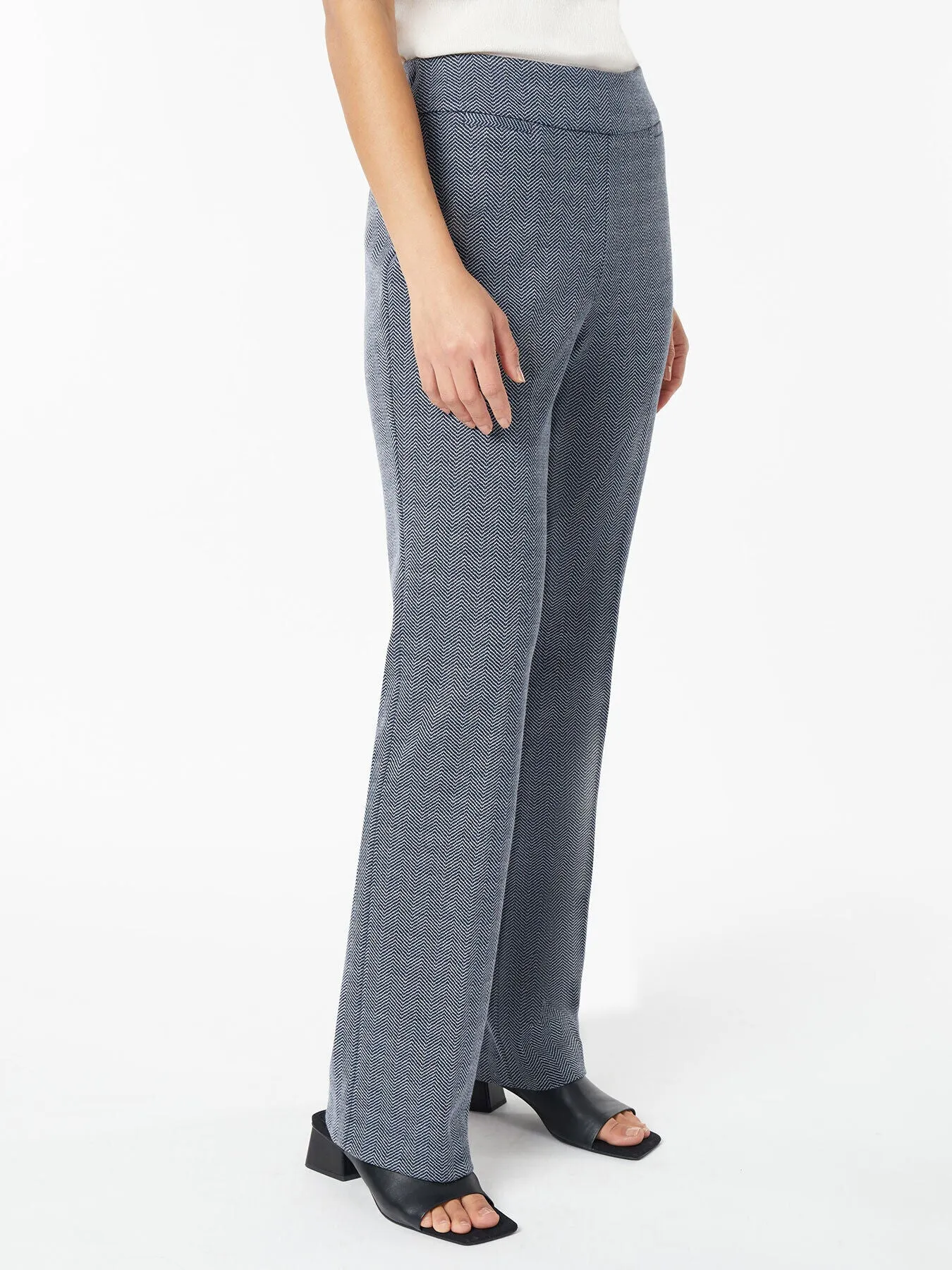 Herringbone Pull-On Boot-Leg Pants