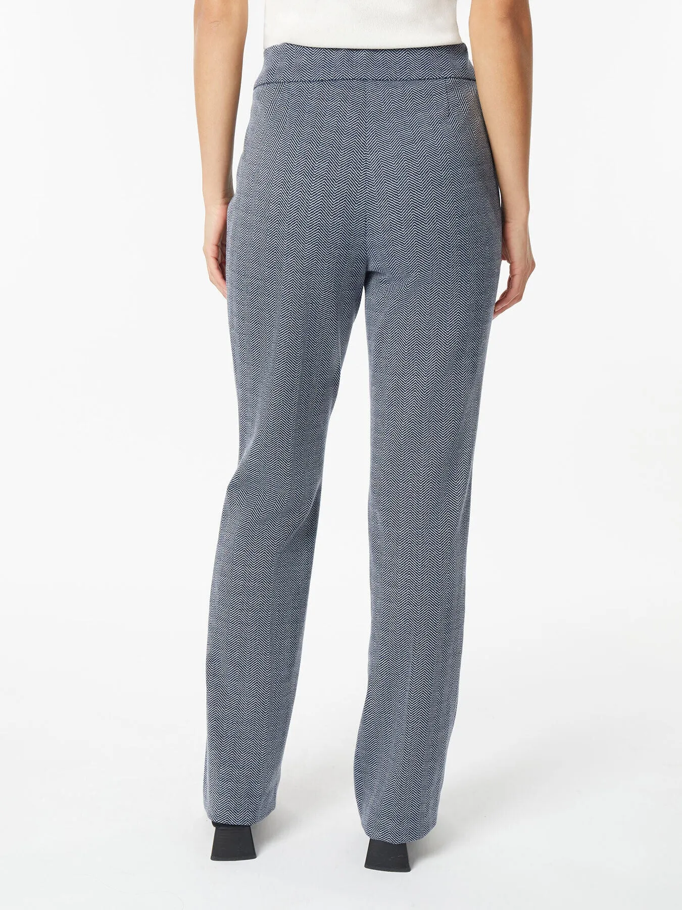 Herringbone Pull-On Boot-Leg Pants