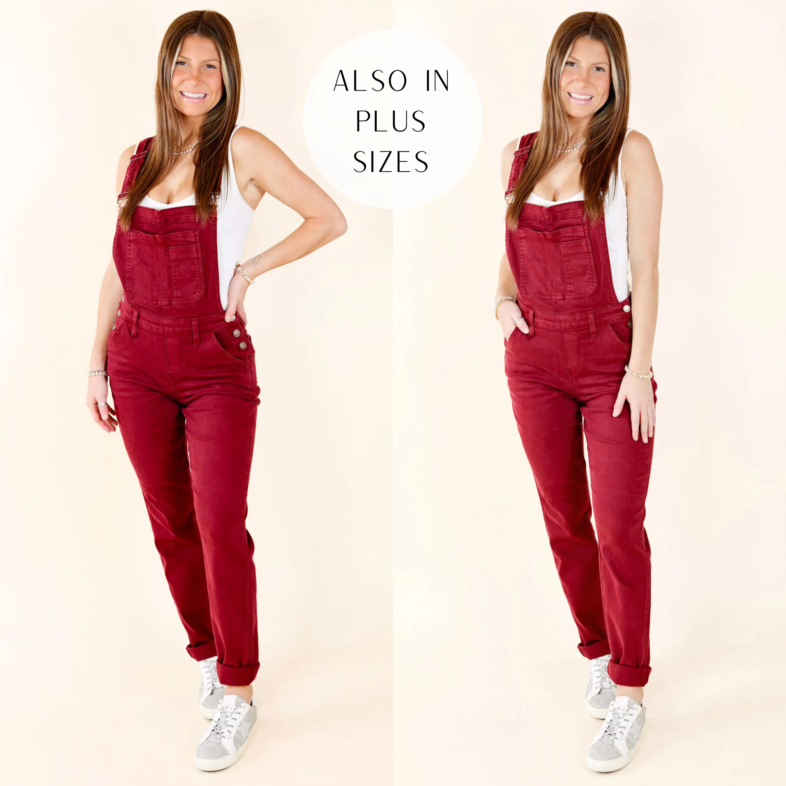 Judy Blue | Start The Bonfire Denim Garment Dyed Overalls in Maroon