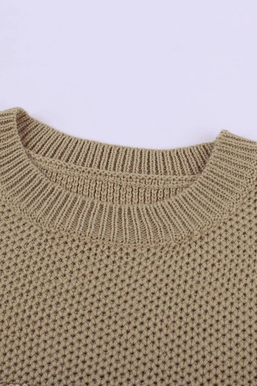 Khaki Color Block Netted Texture Pullover Sweater