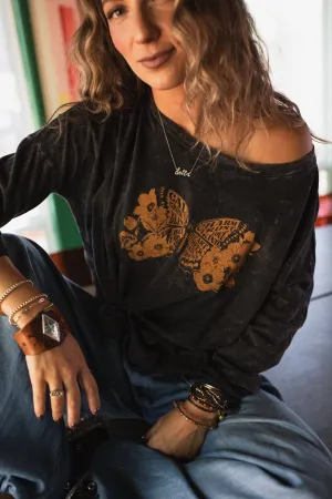 Like A Butterfly Graphic Top - Charcoal