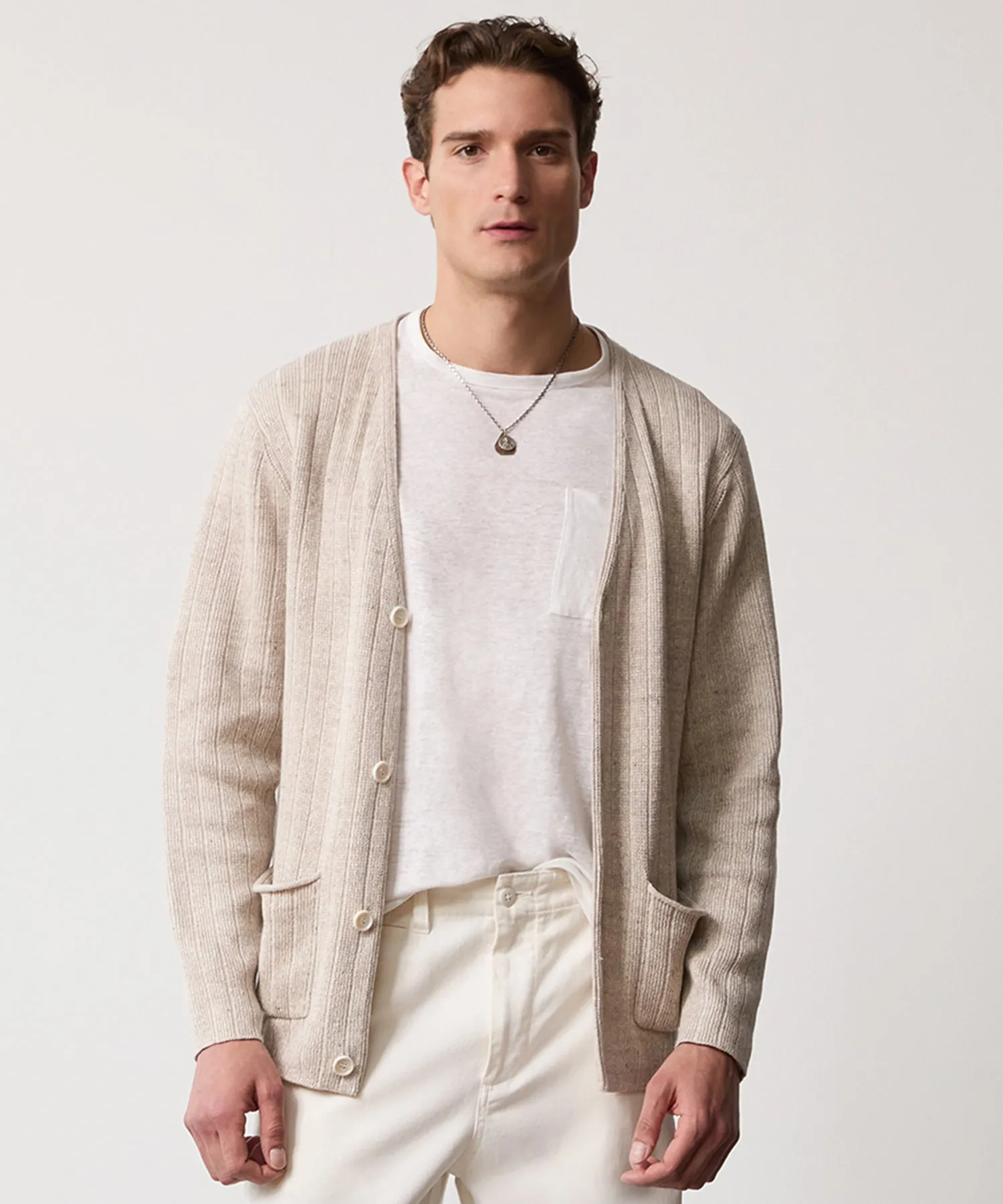 Linen-Cotton Cardigan in Baja Dunes