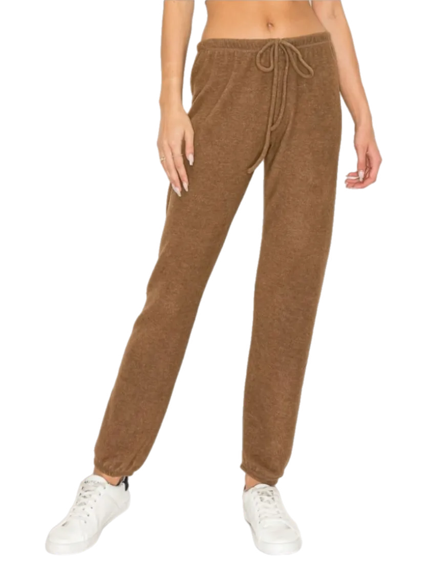 Lounge comfy and cozy pants with elastic drawstring pants with elastic at ankles- H. Brown