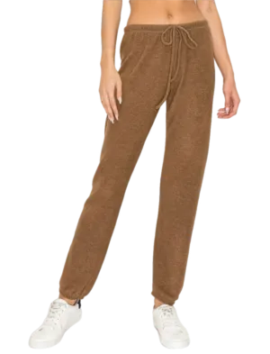 Lounge comfy and cozy pants with elastic drawstring pants with elastic at ankles- H. Brown