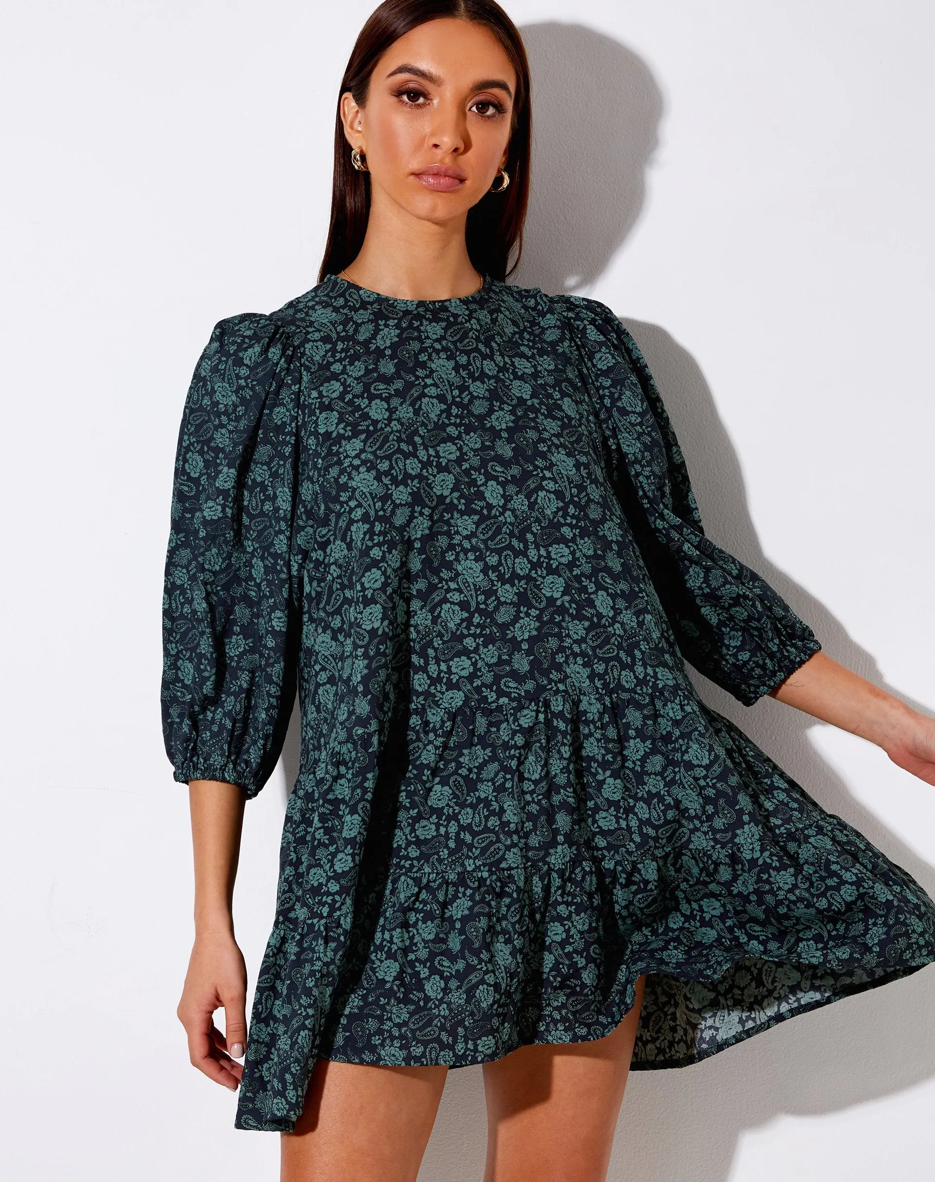 Mareta Tea Dress in Mono Paisley Sage