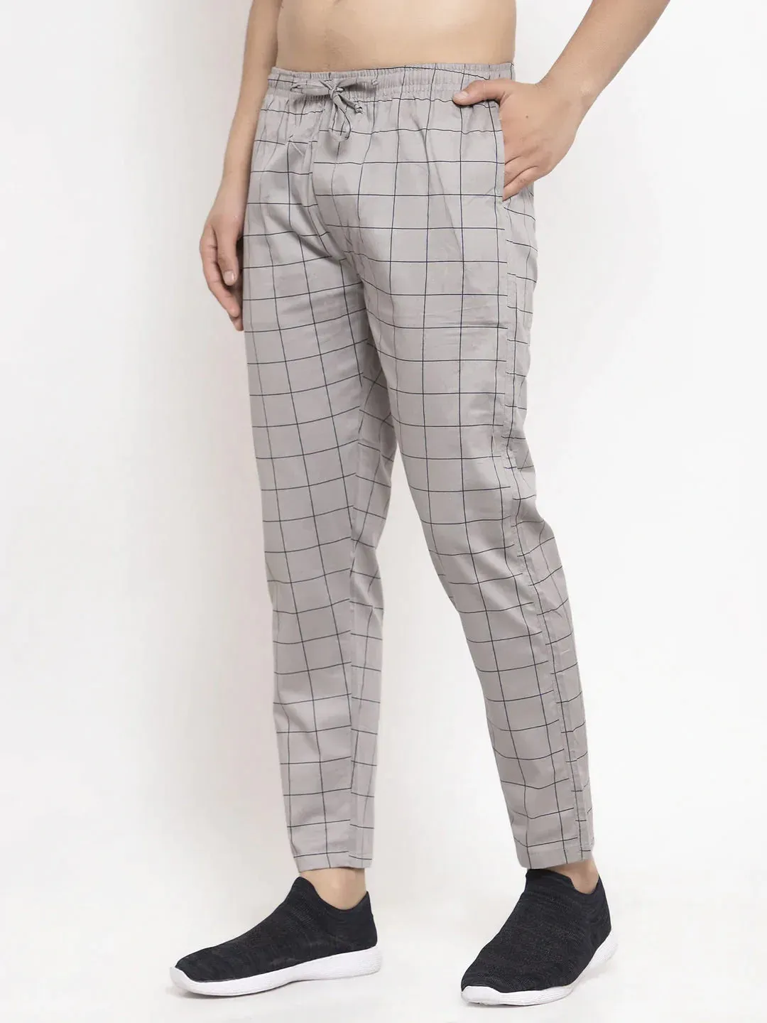 Men'S Grey Checked Cotton Track Pants