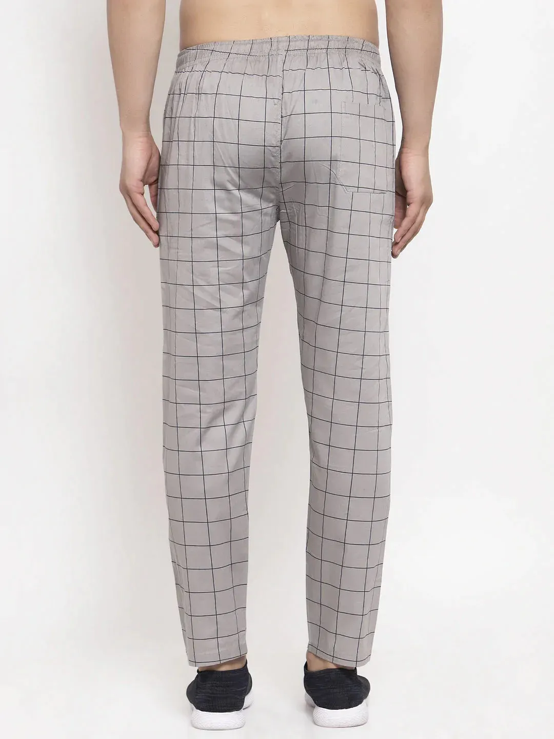 Men'S Grey Checked Cotton Track Pants