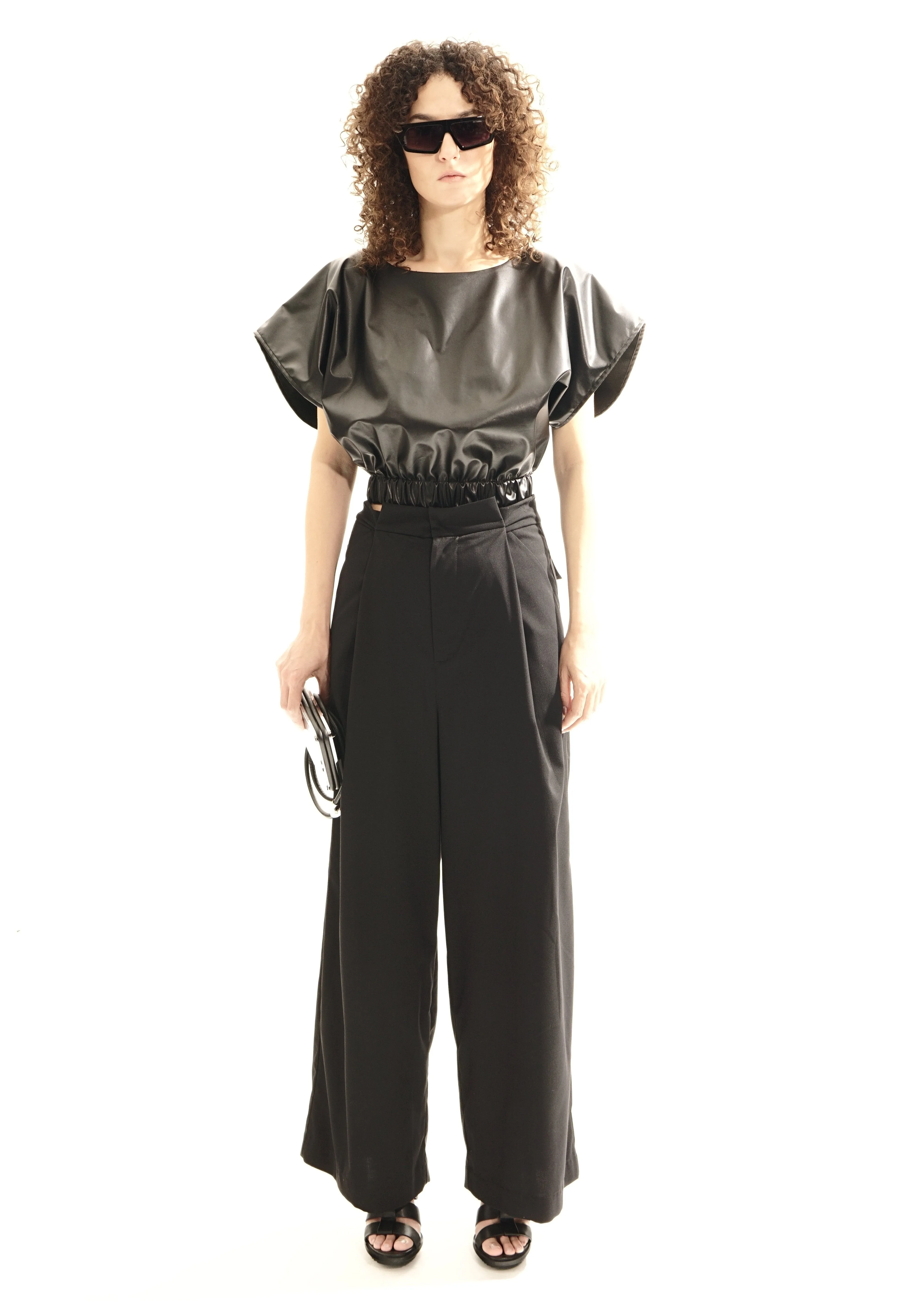 P152B Pleated Waist Wide Leg Pants