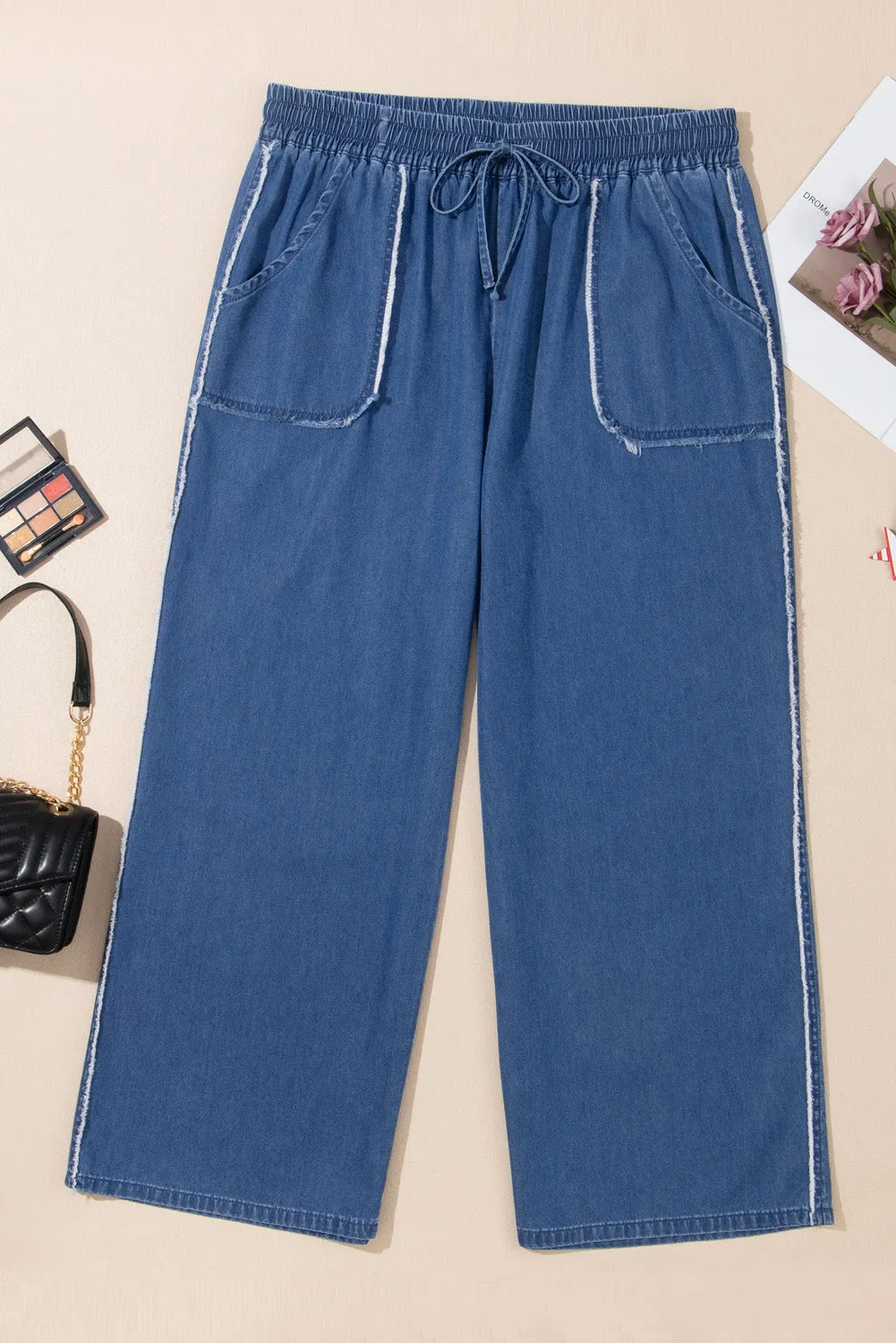 Plus Size Denim Chambray Pocketed Pants