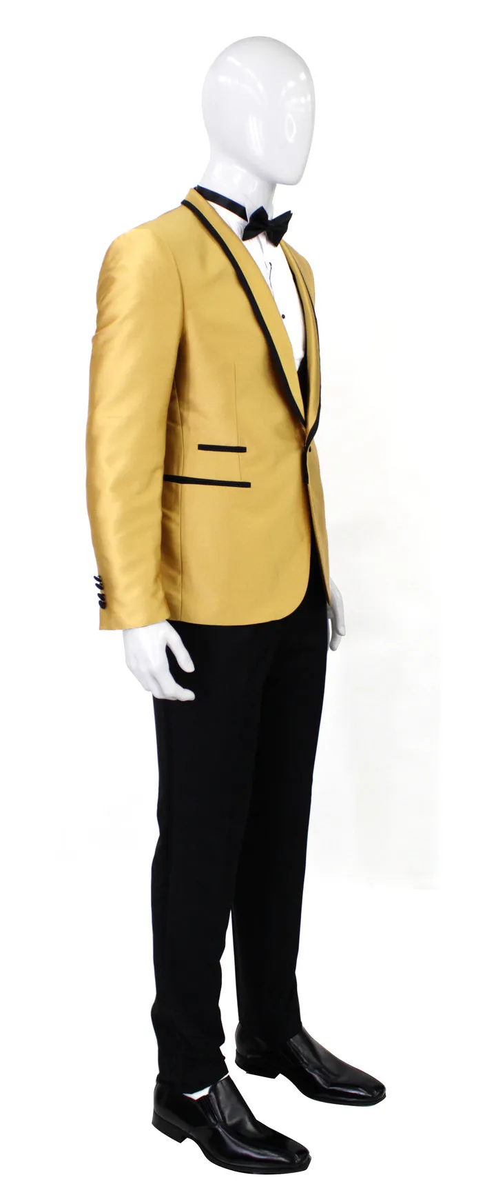 Portabella 1 Button Solid Slim Fit Tuxedo Suit with Compose Shawl Lapel, TUX900-GOLD