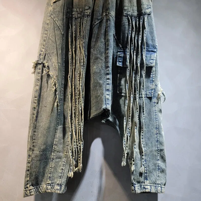 Pre Order: Loose High Elastic Waist Wide Leg Denim Pants