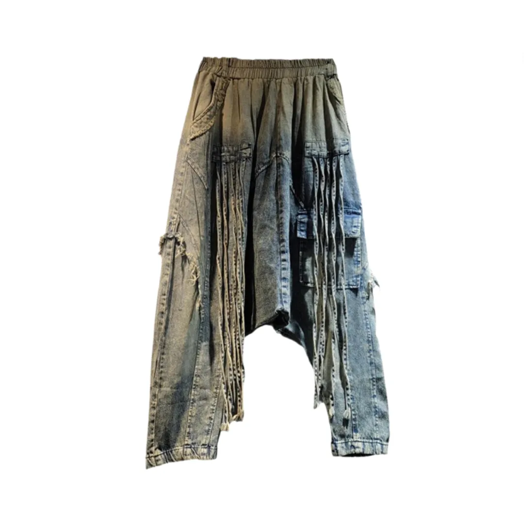 Pre Order: Loose High Elastic Waist Wide Leg Denim Pants