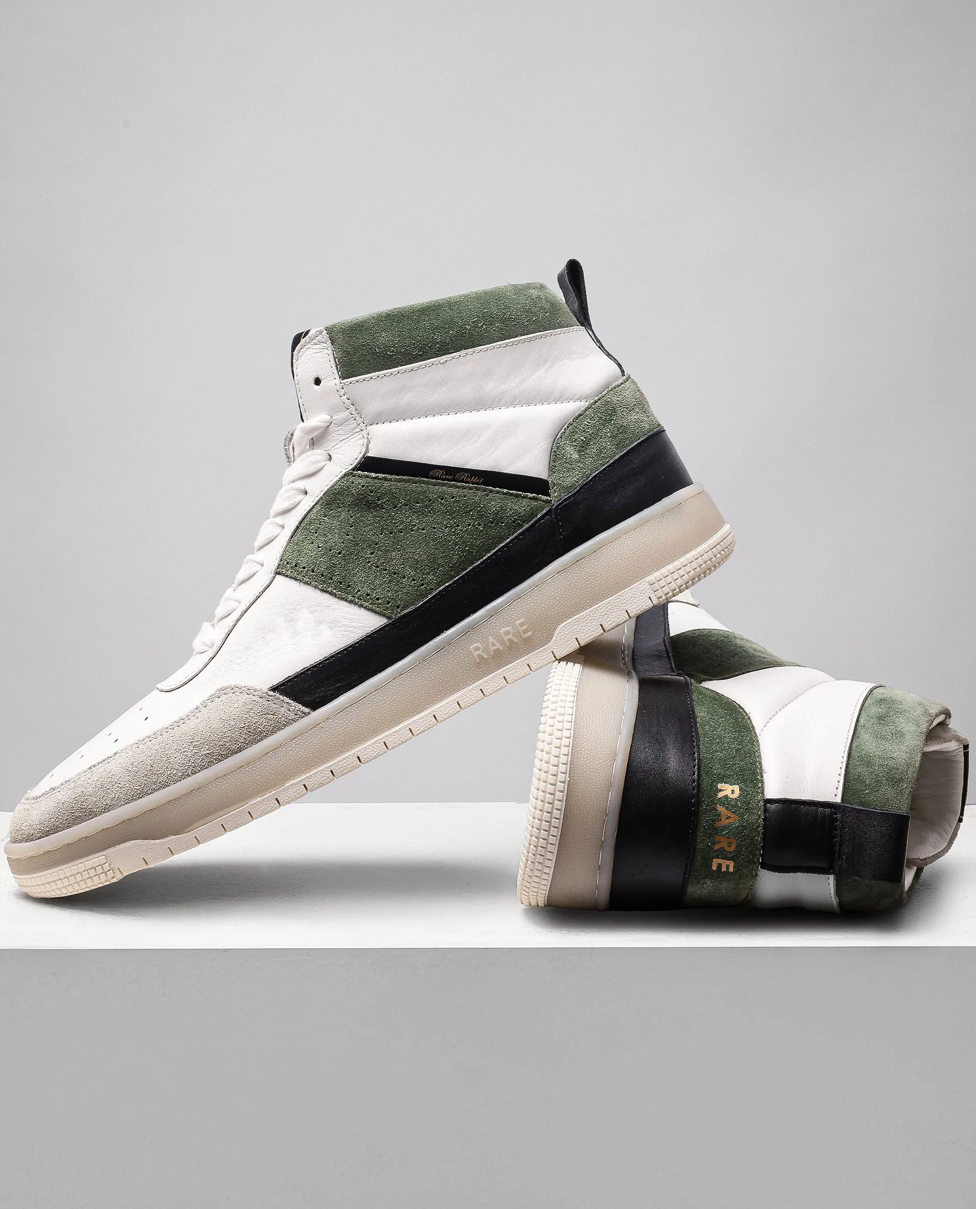 Rare Rabbit Men's Horizon Green Suede and Leather High-Top Lace Up Sneaker Shoes