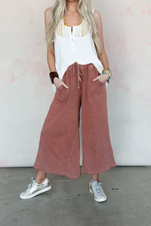 Relaxing Robin Wide Leg Pant - Red Bean