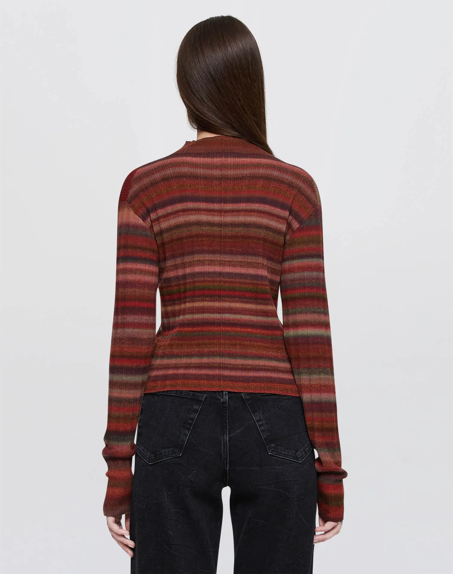 Ribbed Mock Neck Pullover - Fire Combo