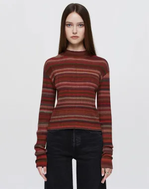 Ribbed Mock Neck Pullover - Fire Combo