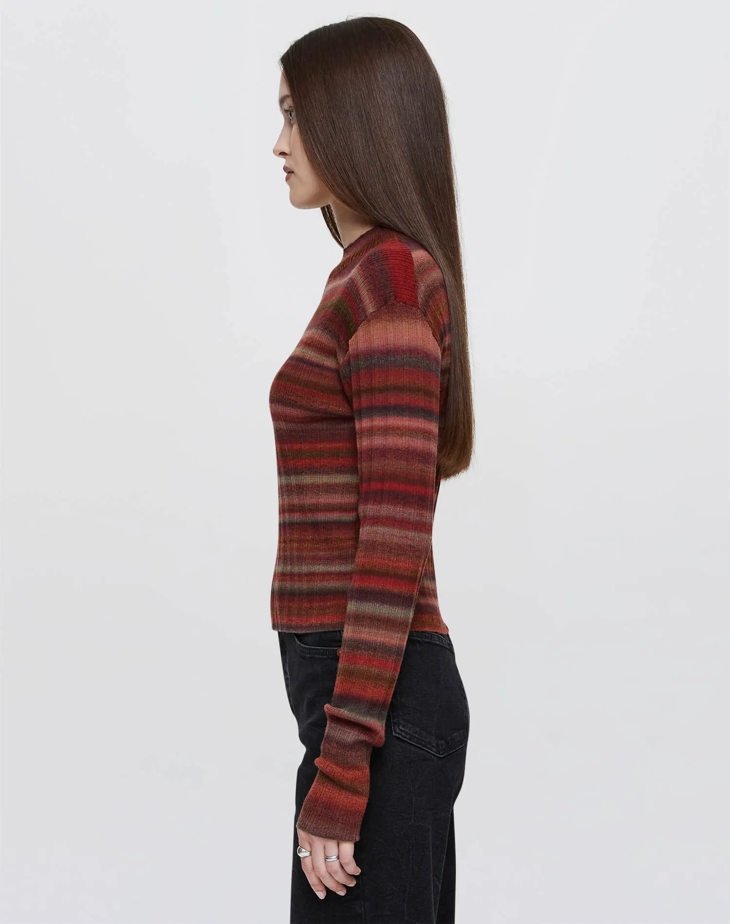 Ribbed Mock Neck Pullover - Fire Combo