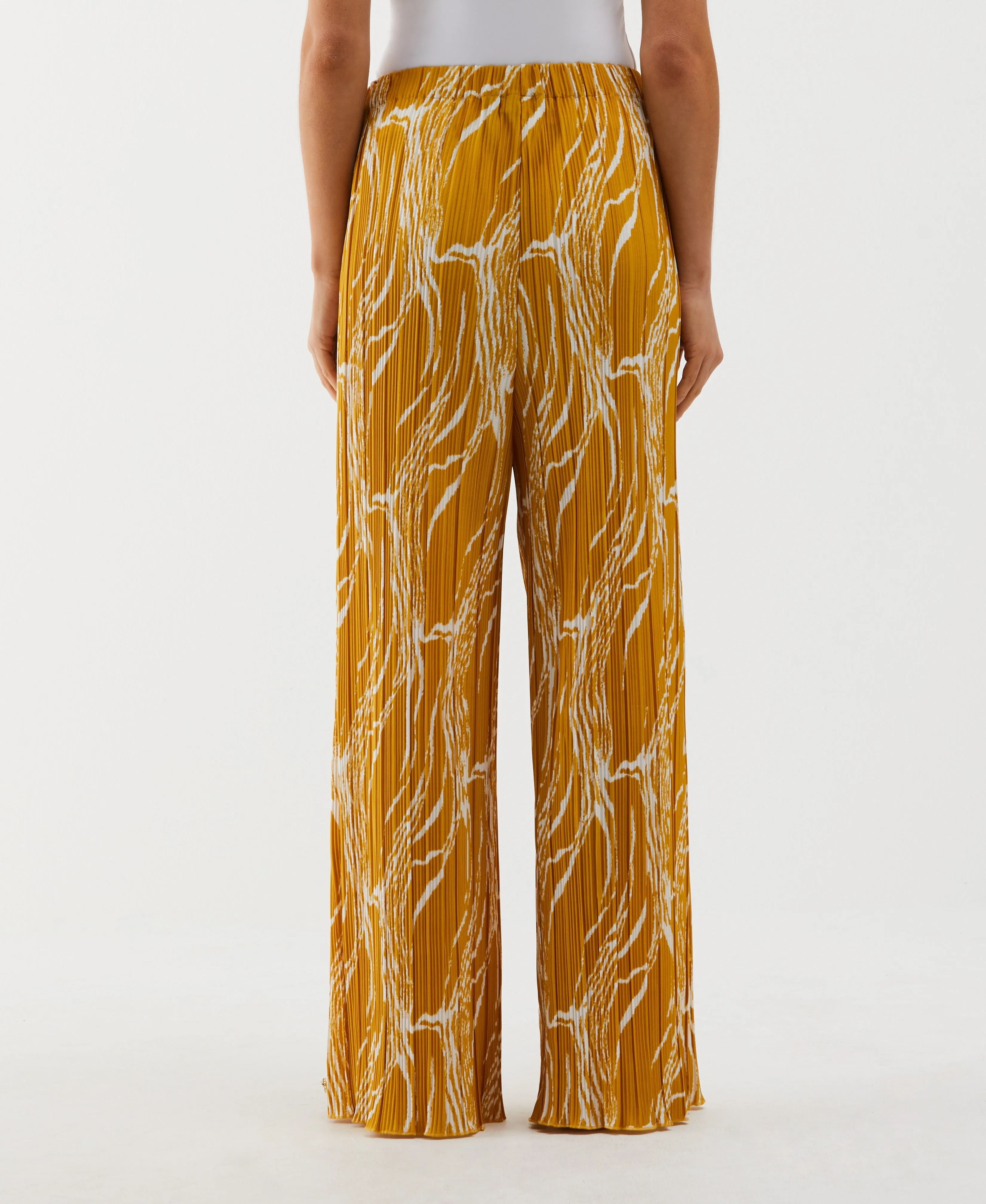 Ripple Print Plisse Wide Leg Ankle Pant