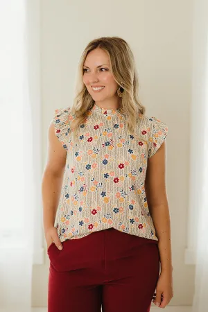 Ruffled Neck Floral Top