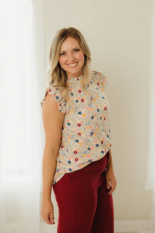 Ruffled Neck Floral Top