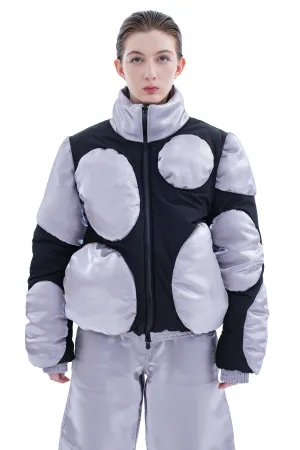 RUN(A)WAY SILVER LIQUID METAL CIRCLES PUFFER COAT