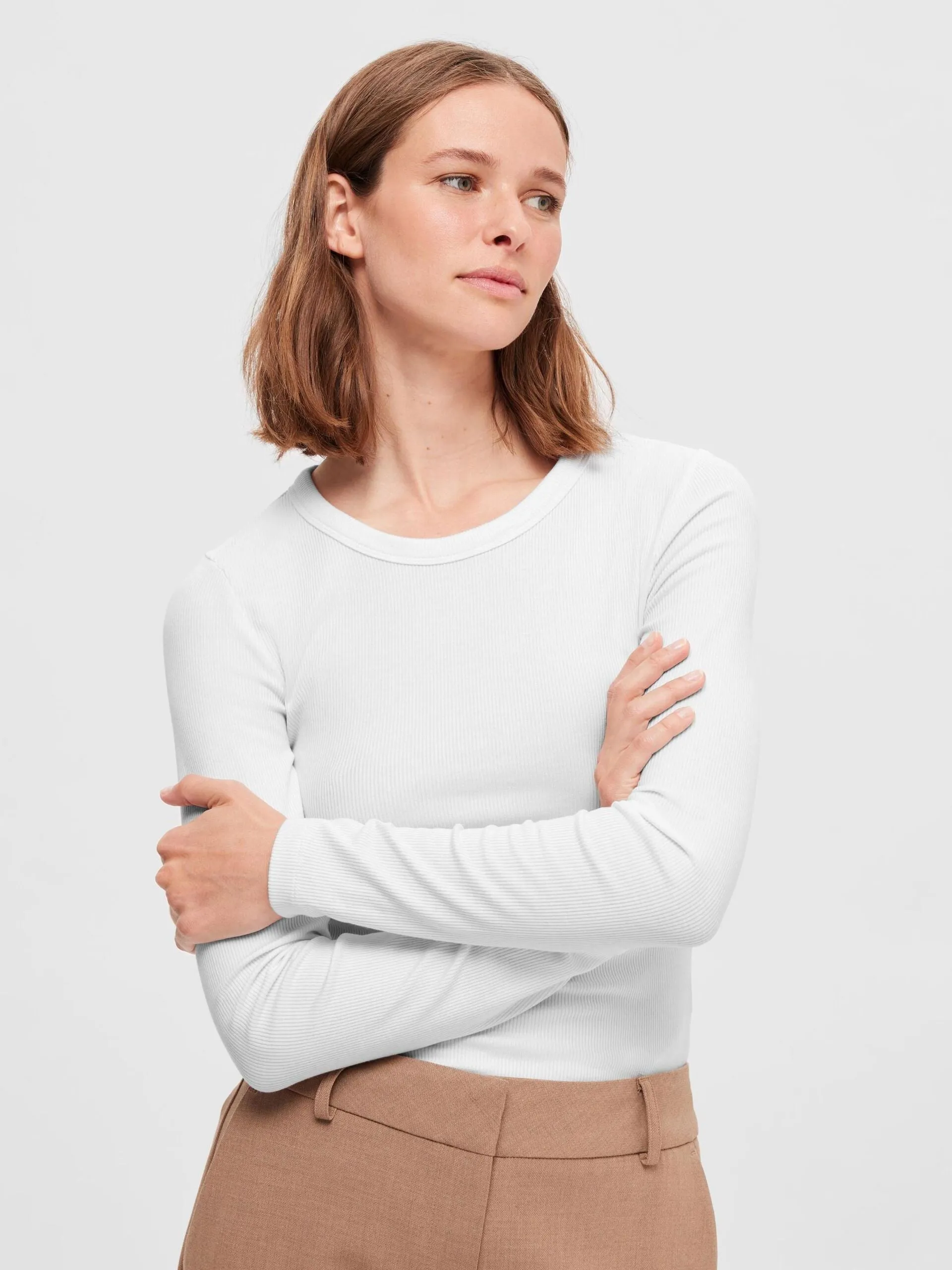 Selected Femme Dianna Long Sleeve Tee White