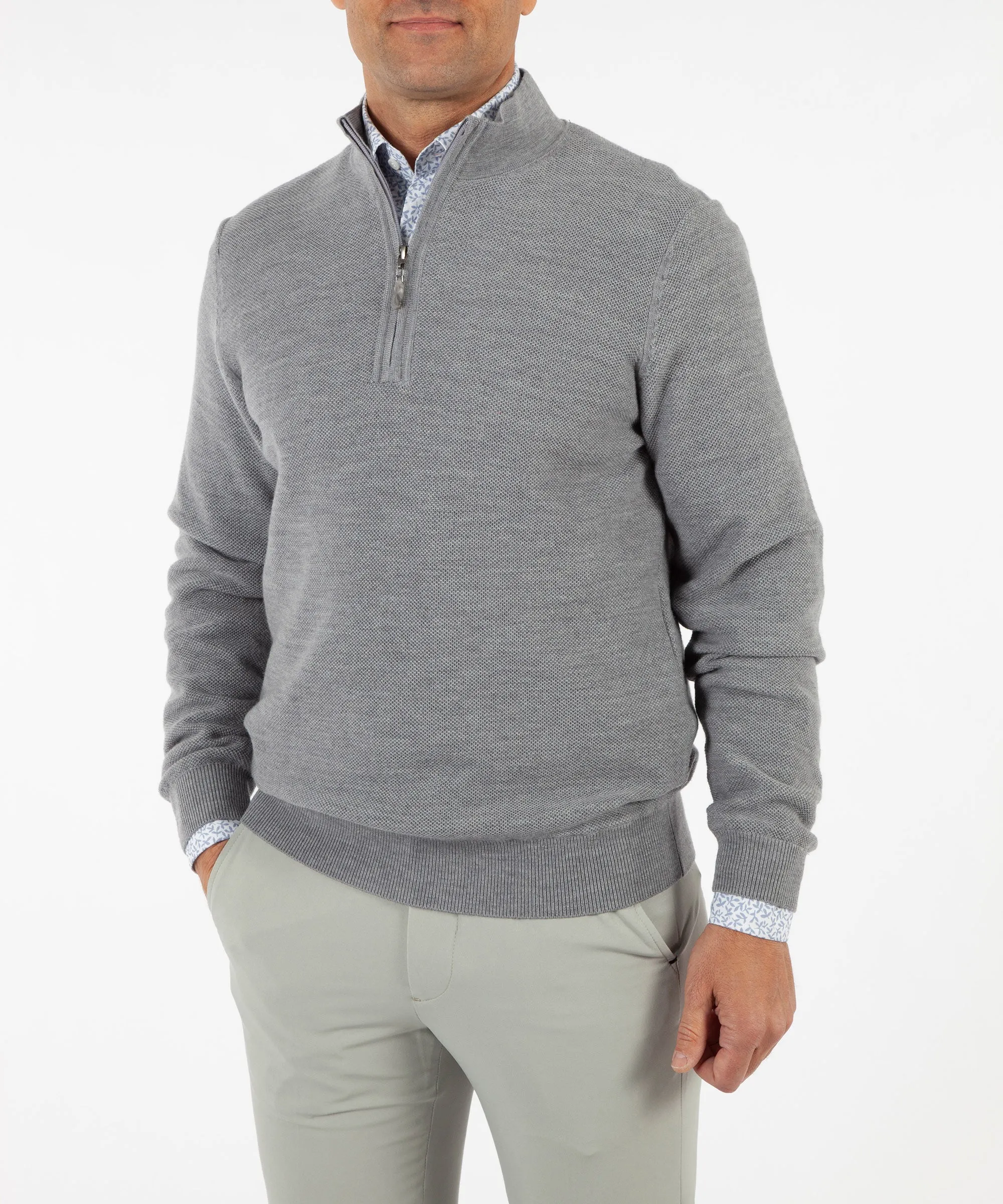 Signature 100% Merino Wool Tuck-Stitch Quarter-Zip Lined Wind Sweater