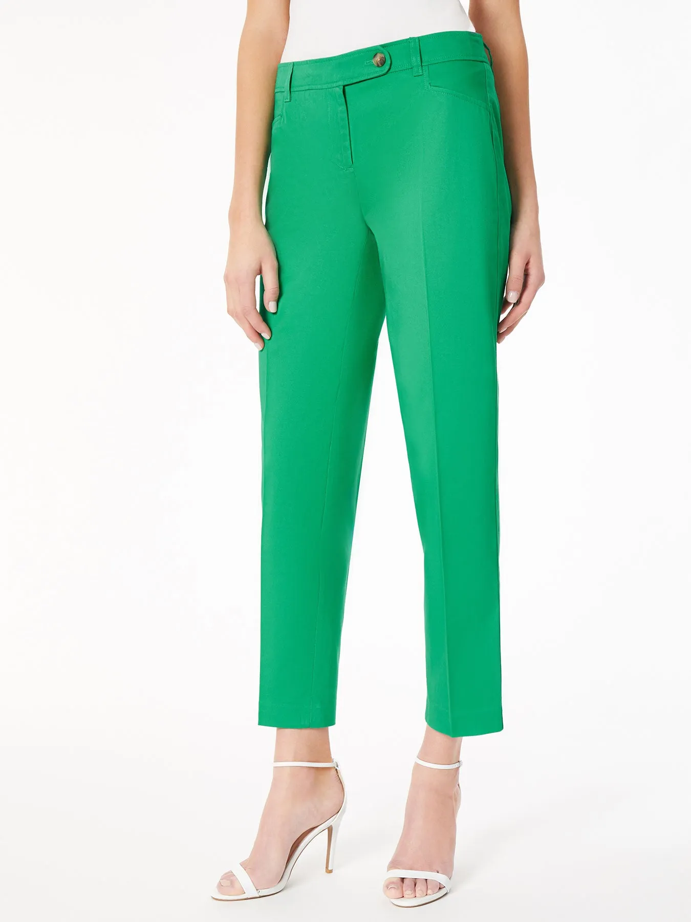 Solid Fly-Front Slim Leg Pants